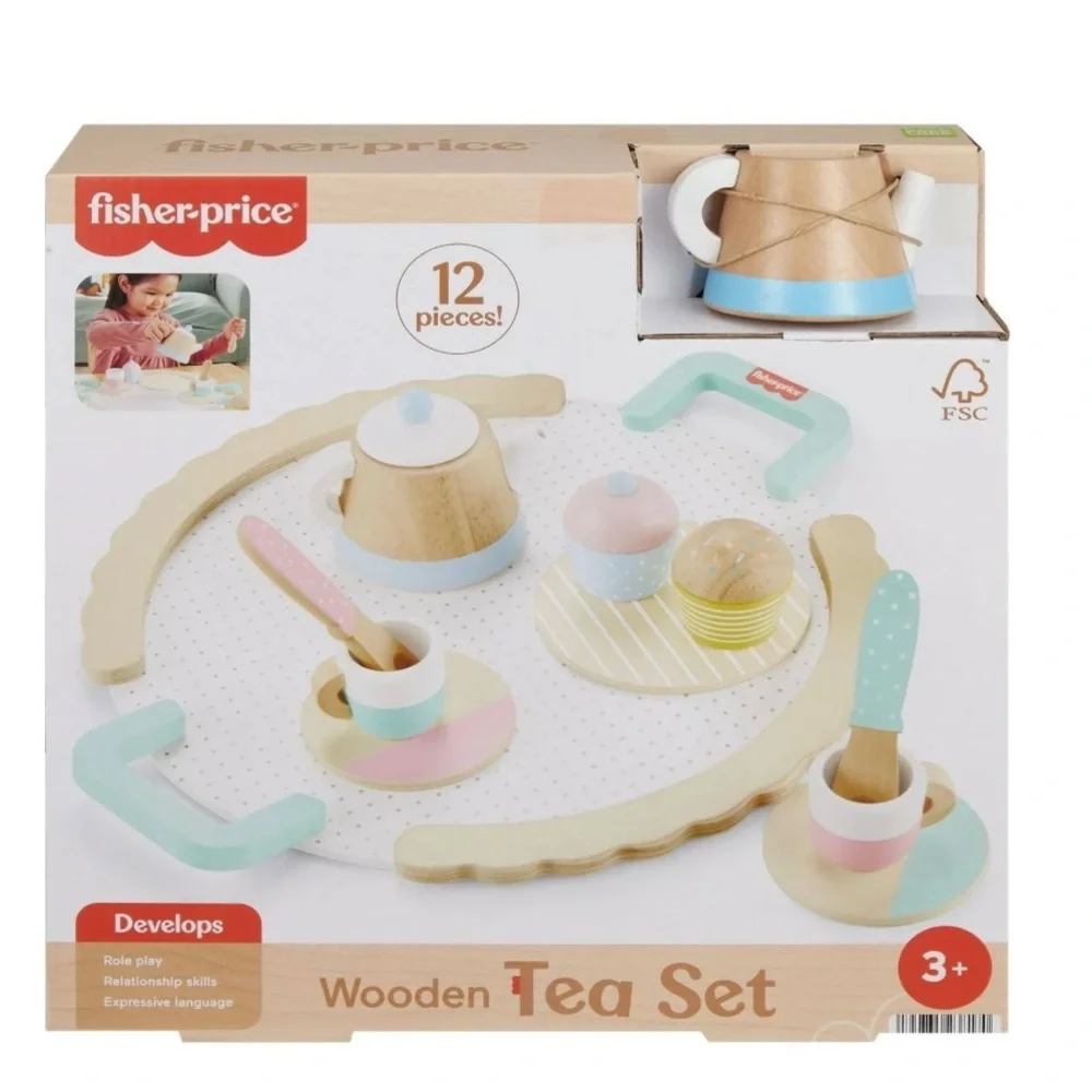 Fisher-Price Wooden Tea Party Set 12 Pc FSC Pretend Play Preschool Toy NIB HXT82